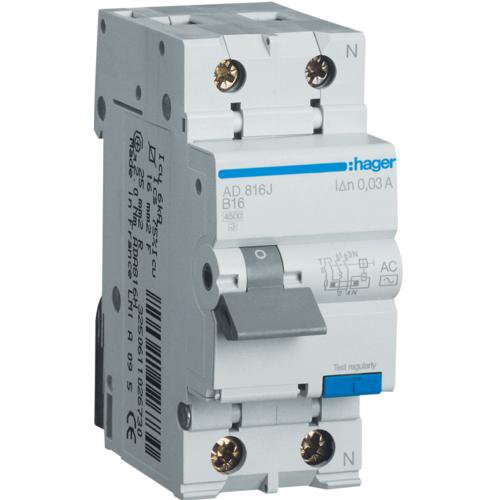 Disjunctor Diferential Hager 1P+N 16A 30mA Siguranță