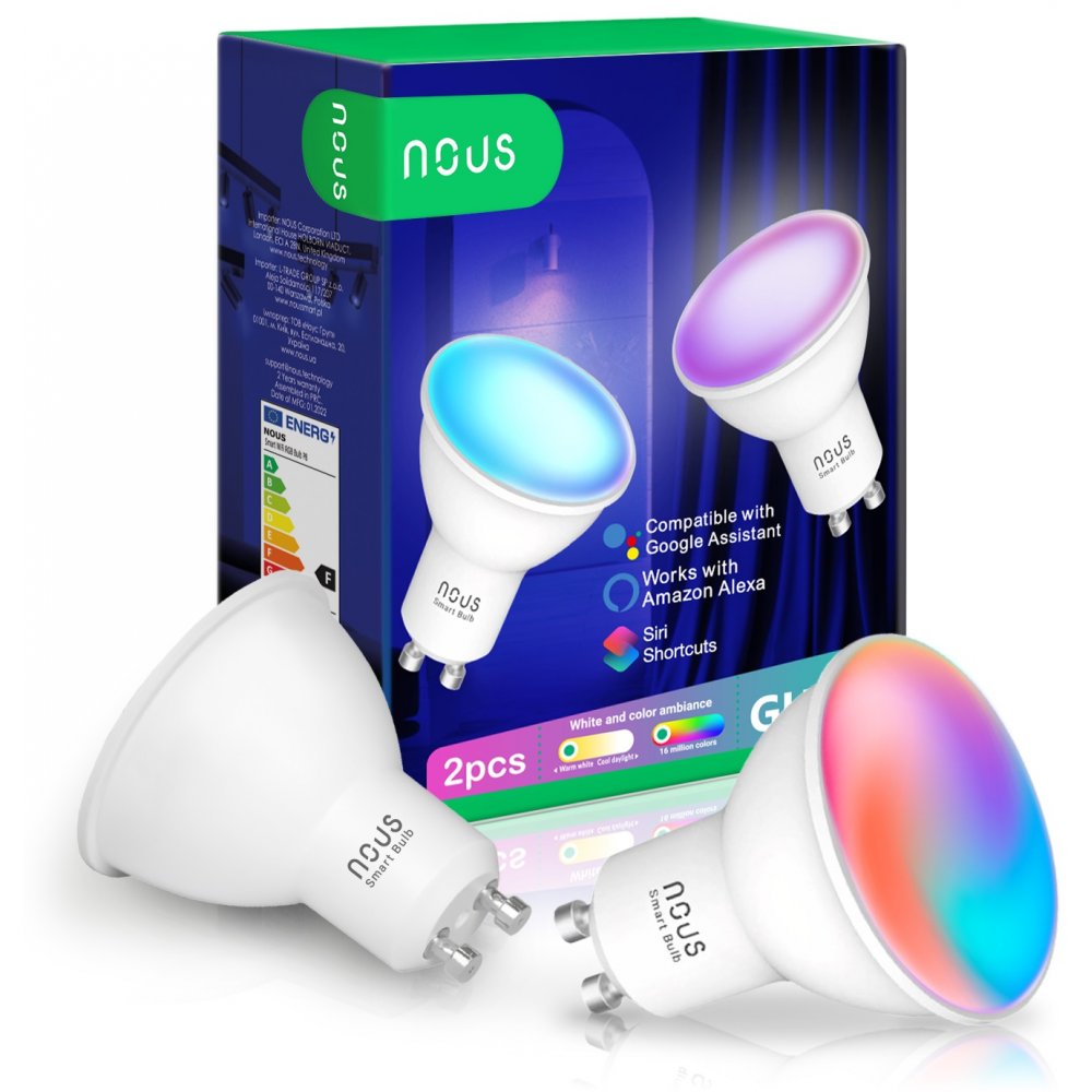 Set 2 Becuri LED RGB Smart NOUS P8 GU10, Control din app