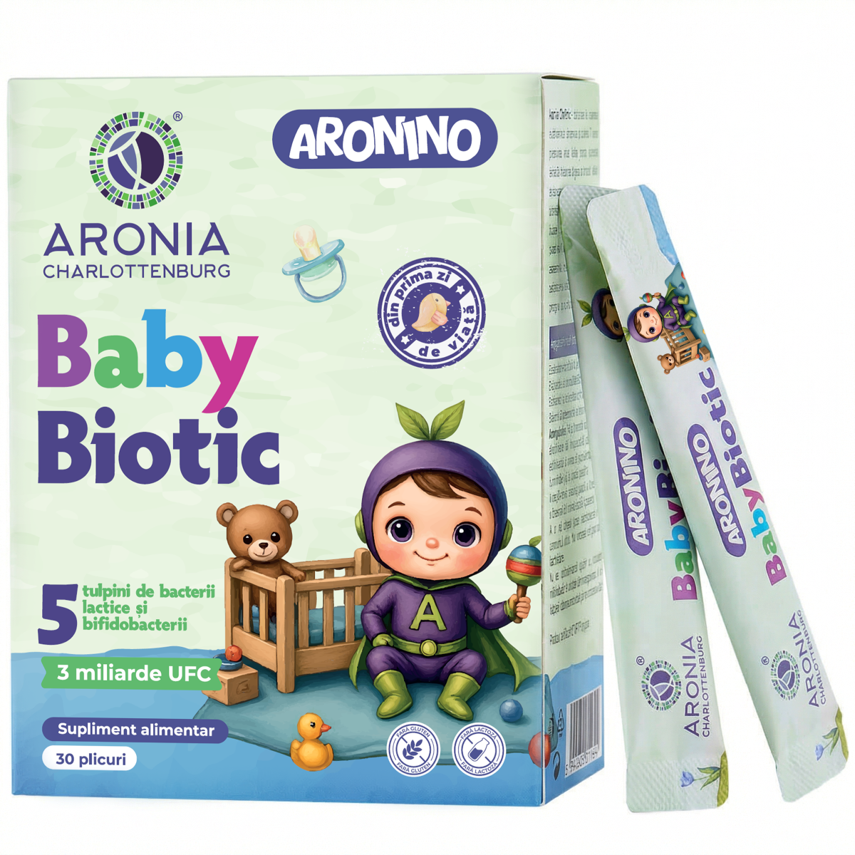 Aronino Baby Biotic — 5 probiotice care susțin digestia, flora intestinală și imunitatea bebelușilor