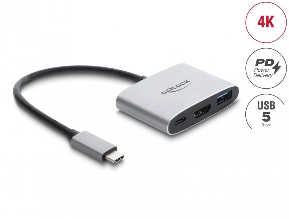 Adaptor Delock USB-C HDMI 4K60Hz cu PD 140W