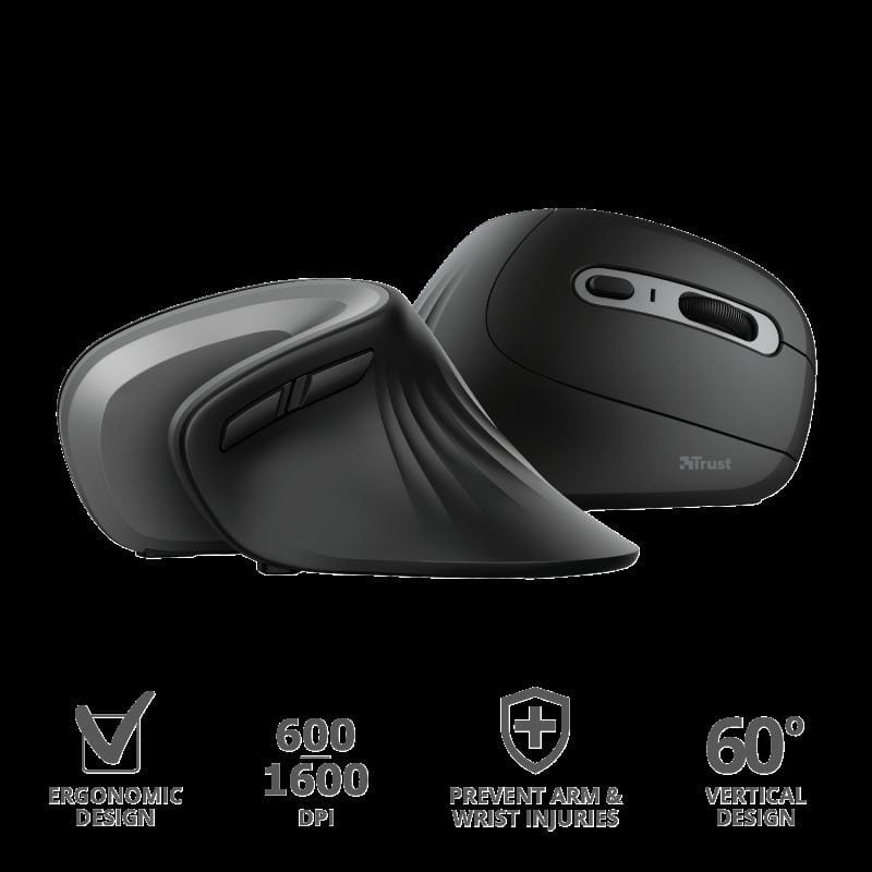 Mouse Trust Verro Ergonomic Wireless Negru - Protejează Încheietura - imagine 2