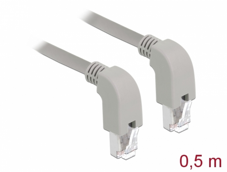 Cablu RJ45 Cat.6A S/FTP 0.5m Gri, Unghi Jos Delock