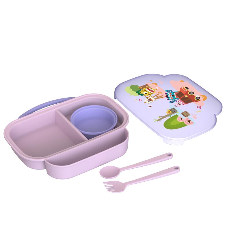 Farfurie Compartimentată U-GROW mov, cu capac și tacâmuri - imagine 3